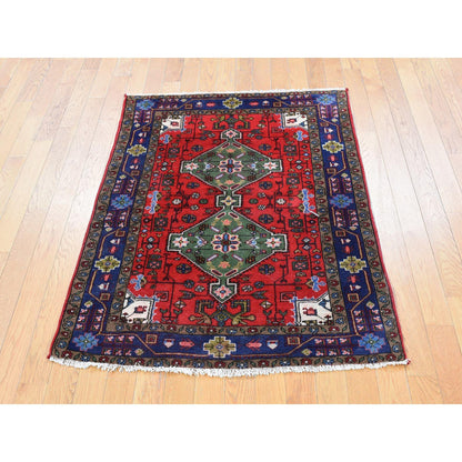 Tribal & Geometric Wool Hand Knotted Rug Red Blue 3.4X4.4 -O087979