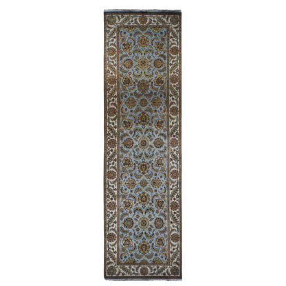 Rajasthan Wool Hand Knotted Rug Grey White 5.0X16.10 -O087983
