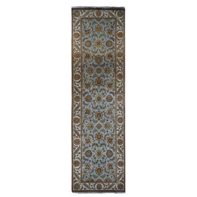 Rajasthan Wool Hand Knotted Rug Grey White 5.0X16.10 -O087983