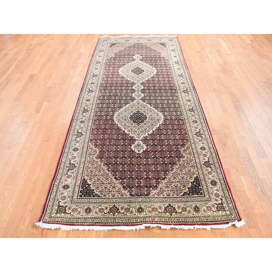 Fine Oriental Wool Hand Knotted Rug Red White 5.0X12.9 -O087985