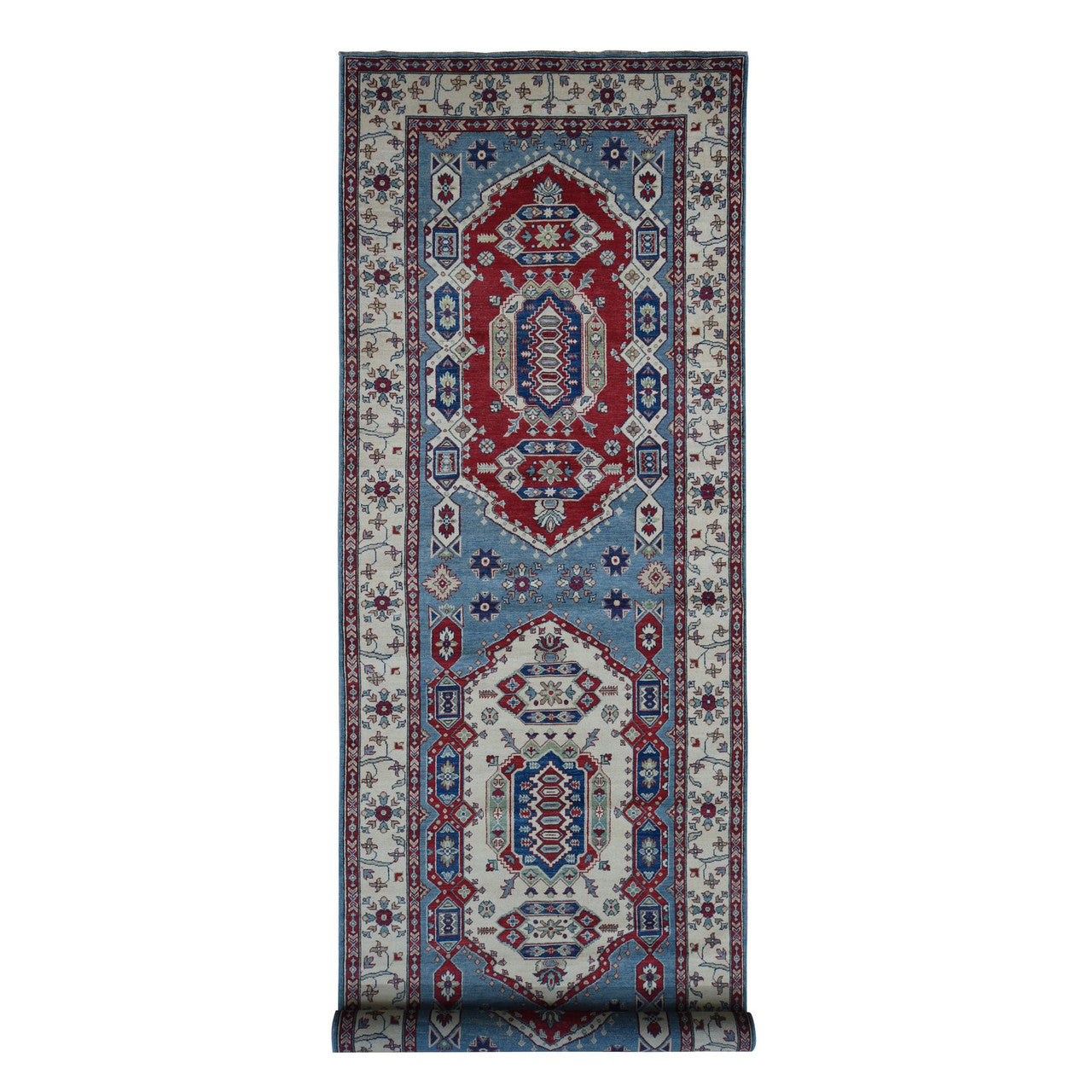 Blue 5'3" x 19'9" Kazak Hand knotted Wool Rug - Sku: O087986