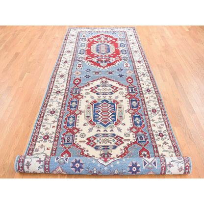 Kazak Wool Hand Knotted Rug Blue White 5.3X19.9 -O087986