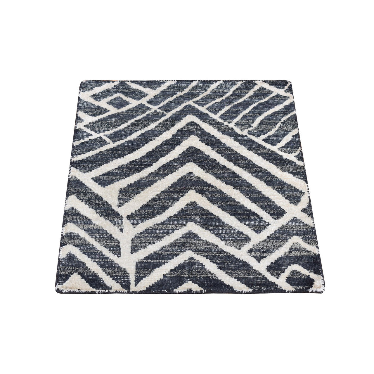 Black 2'2" x 2'2" Modern and Contemporary Hand knotted Wool/Silk Rug - Sku: O087990