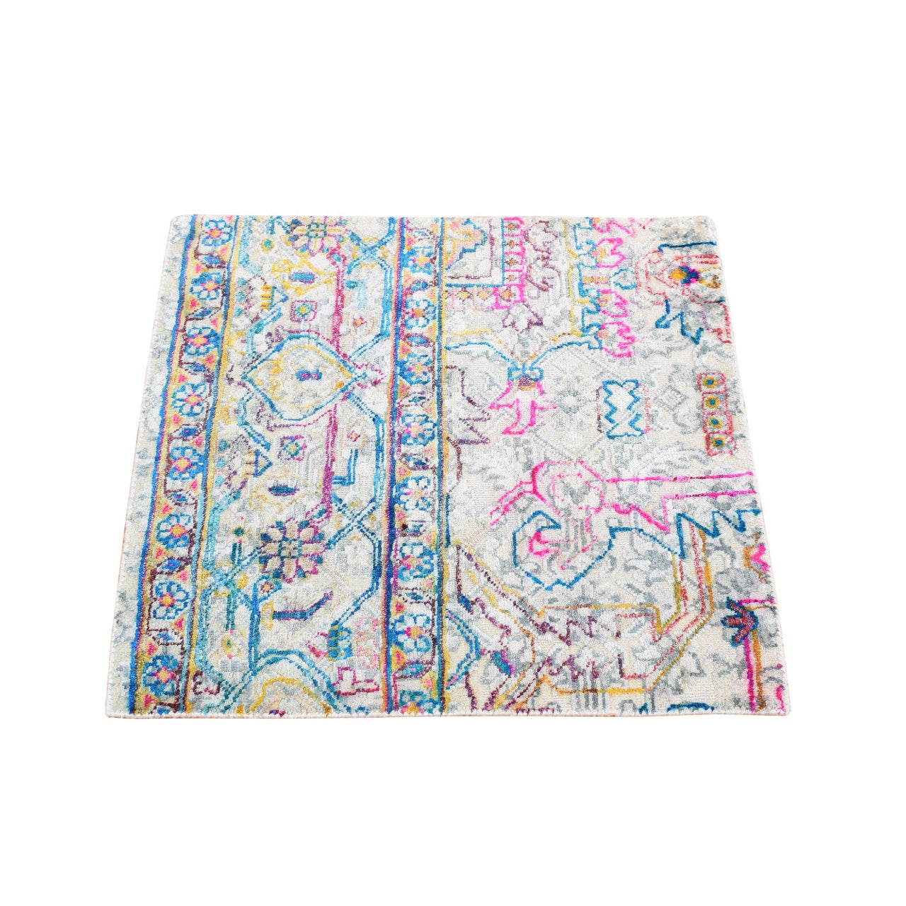 Ivory 2'0" x 2'0" Modern and Contemporary Hand knotted Wool/Silk Rug - Sku: O087991