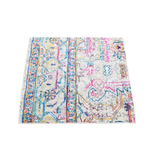 Modern and Contemporary Wool & Silk Hand Knotted Rug Ivory No Border 2.0X2.0 -O087991