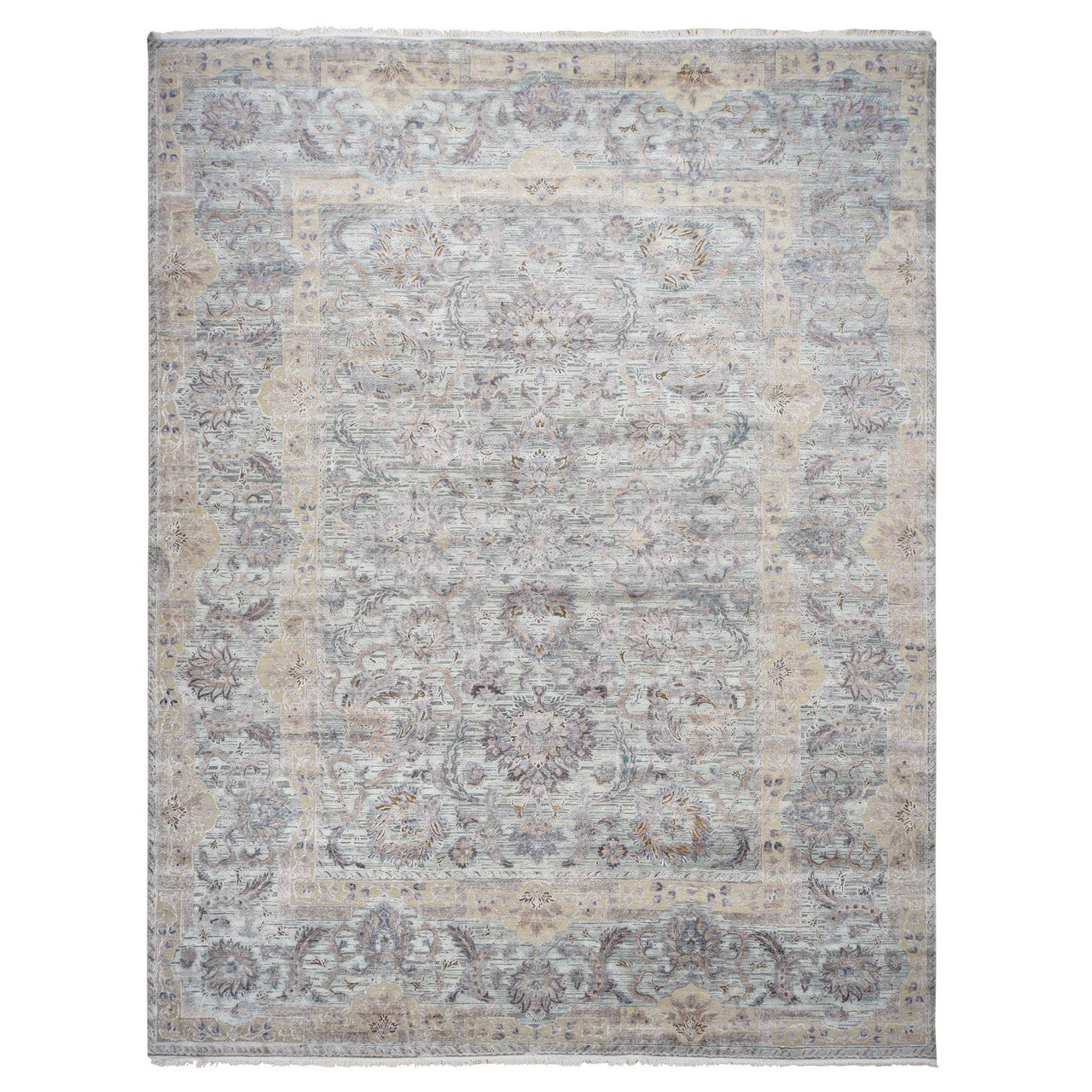 Green 11'8" x 15'3" Oushak And Peshawar Hand knotted Wool/Silk Rug - Sku: O087993