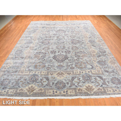 Oushak And Peshawar Wool & Silk Hand Knotted Rug Green Green 11.8X15.3 -O087993