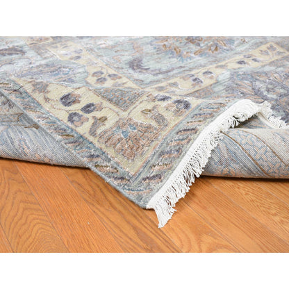 Oushak And Peshawar Wool & Silk Hand Knotted Rug Green Green 11.8X15.3 -O087993