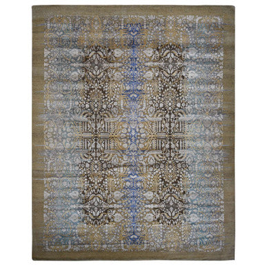 Transitional Wool & Silk Hand Knotted Rug Brown No Border 12.2X15.4 -O087995