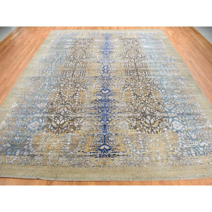 Transitional Wool & Silk Hand Knotted Rug Brown No Border 12.2X15.4 -O087995