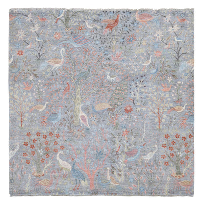 Oushak And Peshawar Wool Hand Knotted Rug Grey No Border 8.0X8.0 -O087996