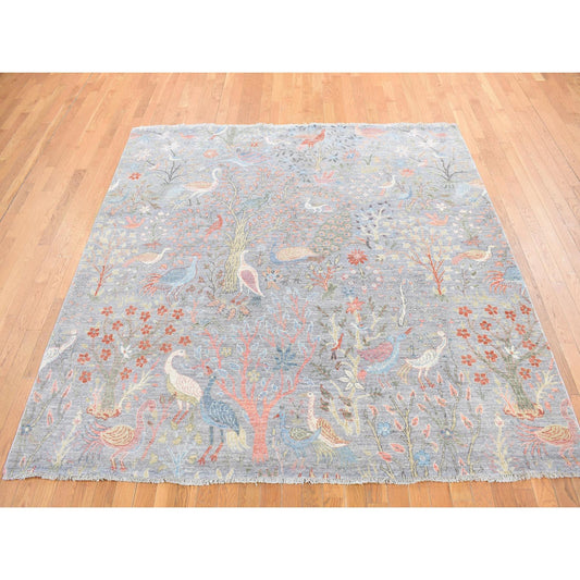 Oushak And Peshawar Wool Hand Knotted Rug Grey No Border 8.0X8.0 -O087996