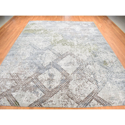 Modern and Contemporary Wool & Silk Hand Knotted Rug Grey No Border 12.3X15.3 -O087998