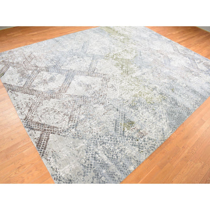 Modern and Contemporary Wool & Silk Hand Knotted Rug Grey No Border 12.3X15.3 -O087998