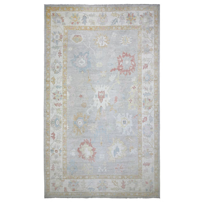 Oushak And Peshawar Wool Hand Knotted Rug Grey Ivory 10.11X18.1 -O088001
