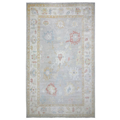 Oushak And Peshawar Wool Hand Knotted Rug Grey Ivory 10.11X18.1 -O088001