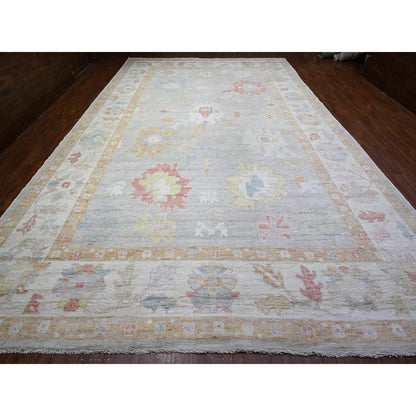 Oushak And Peshawar Wool Hand Knotted Rug Grey Ivory 10.11X18.1 -O088001