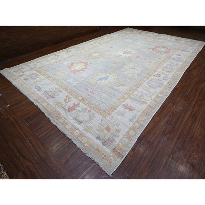 Oushak And Peshawar Wool Hand Knotted Rug Grey Ivory 10.11X18.1 -O088001