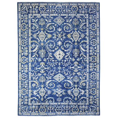 Oushak And Peshawar Wool Hand Knotted Rug Blue Blue 10.2X13.8 -O088004