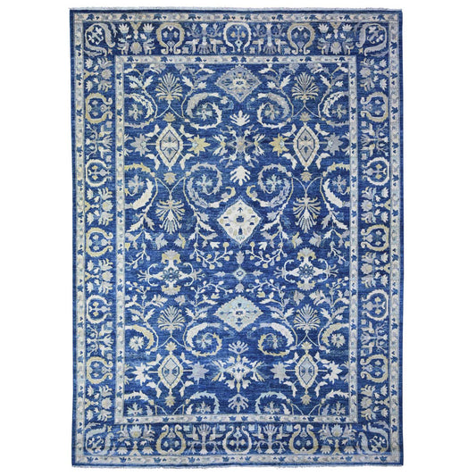 Oushak And Peshawar Wool Hand Knotted Rug Blue Blue 10.2X13.8 -O088004