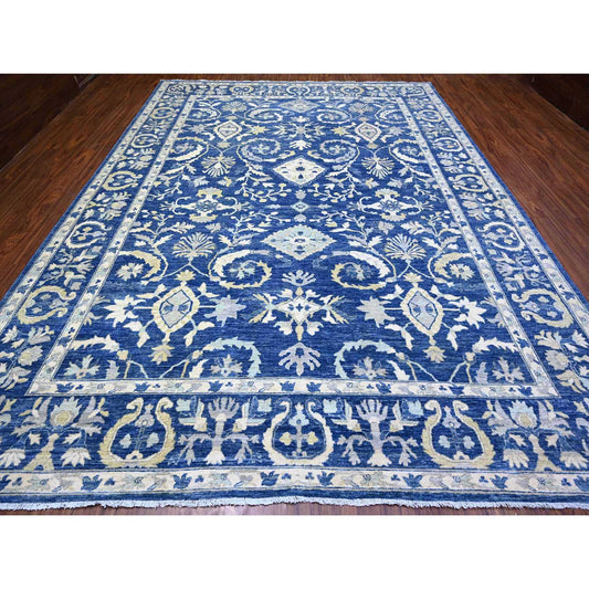 Oushak And Peshawar Wool Hand Knotted Rug Blue Blue 10.2X13.8 -O088004