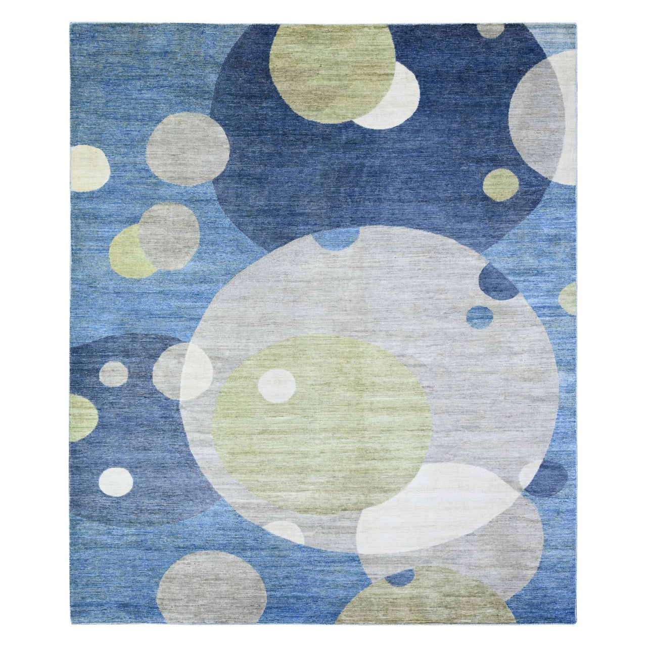 Blue 8'2" x 9'7" Modern and Contemporary Hand knotted Wool Rug - Sku: O088009