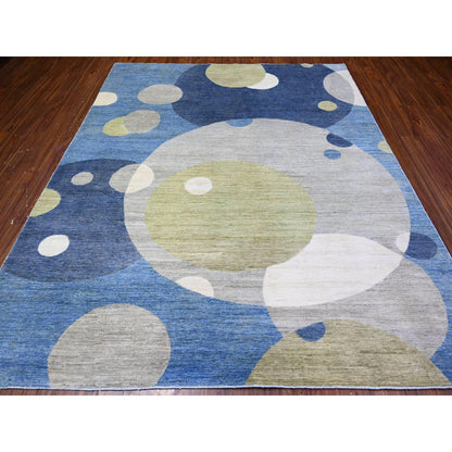 Modern and Contemporary Wool Hand Knotted Rug Blue No Border 8.2X9.7 -O088009