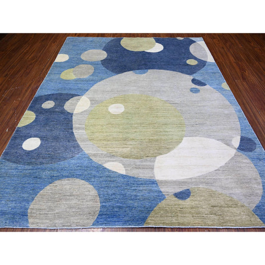 Modern and Contemporary Wool Hand Knotted Rug Blue No Border 8.2X9.7 -O088009