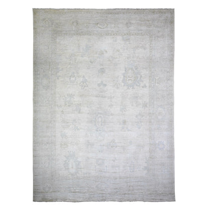 Oushak And Peshawar Wool Hand Knotted Rug Ivory Gray 11.11X15.10 -O088017