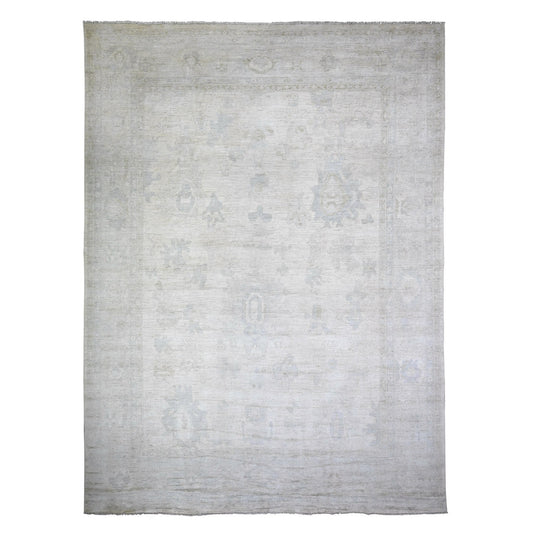 Oushak And Peshawar Wool Hand Knotted Rug Ivory Gray 11.11X15.10 -O088017