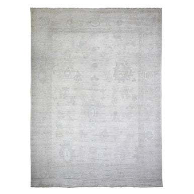 Oushak And Peshawar Wool Hand Knotted Rug Ivory Gray 11.11X15.10 -O088017