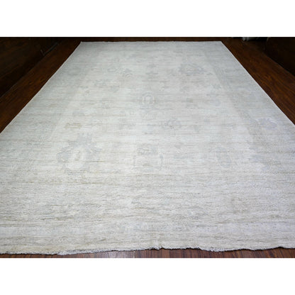 Oushak And Peshawar Wool Hand Knotted Rug Ivory Gray 11.11X15.10 -O088017