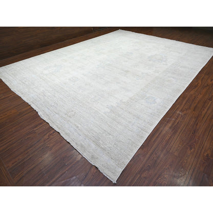 Oushak And Peshawar Wool Hand Knotted Rug Ivory Gray 11.11X15.10 -O088017