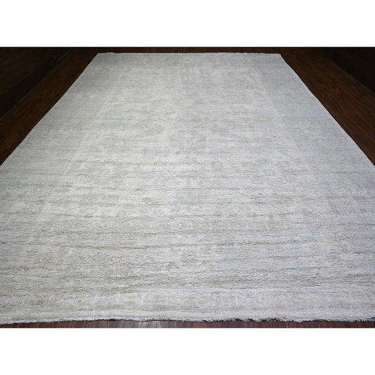 Oushak And Peshawar Wool Hand Knotted Rug Ivory Gray 11.8X15.2 -O088027