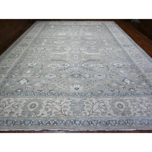 Oushak And Peshawar Wool Hand Knotted Rug Grey White 13.9X17.1 -O088029