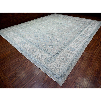 Oushak And Peshawar Wool Hand Knotted Rug Grey White 13.9X17.1 -O088029