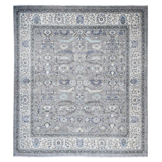 Oushak And Peshawar Wool Hand Knotted Rug Grey White 14.10X15.3 -O088030