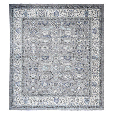 Oushak And Peshawar Wool Hand Knotted Rug Grey White 14.10X15.3 -O088030