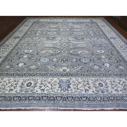 Oushak And Peshawar Wool Hand Knotted Rug Grey White 14.10X15.3 -O088030