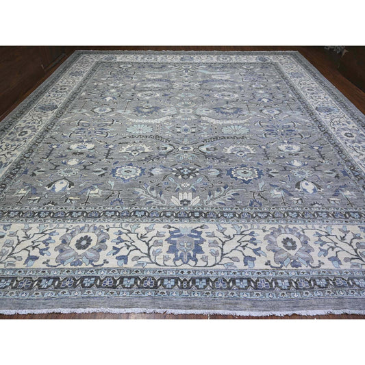 Oushak And Peshawar Wool Hand Knotted Rug Grey White 14.10X15.3 -O088030