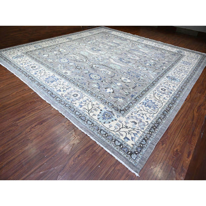 Oushak And Peshawar Wool Hand Knotted Rug Grey White 14.10X15.3 -O088030