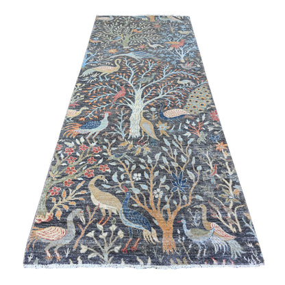 Persian Wool Hand Knotted Rug Black 3.10x9.11 -O088032