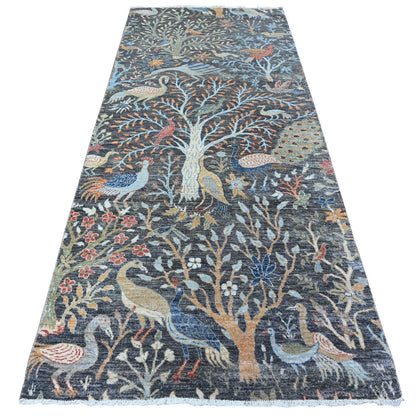 Oushak And Peshawar Wool Hand Knotted Rug Grey No Border 4.0X9.11 -O088034