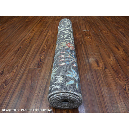 Oushak And Peshawar Wool Hand Knotted Rug Grey No Border 4.0X9.11 -O088034