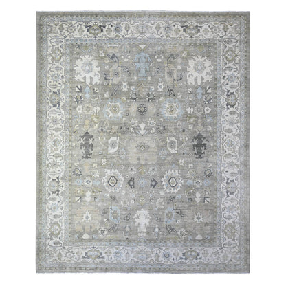 Oushak And Peshawar Wool Hand Knotted Rug Grey Ivory 11.11X14.8 -O088039