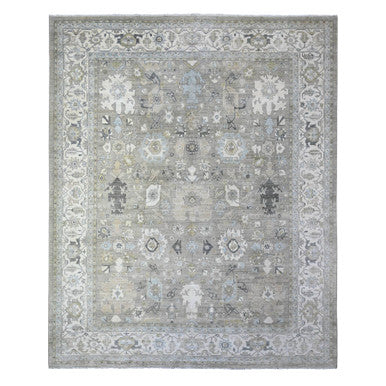 Oushak And Peshawar Wool Hand Knotted Rug Grey Ivory 11.11X14.8 -O088039