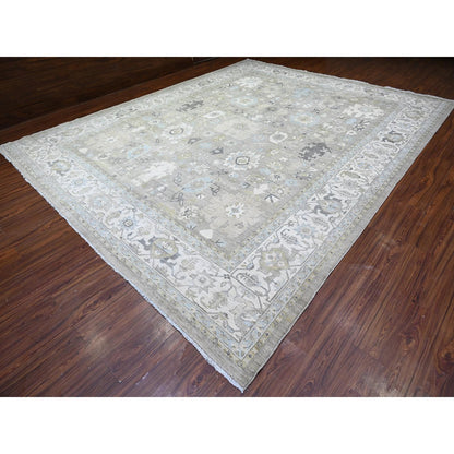 Oushak And Peshawar Wool Hand Knotted Rug Grey Ivory 11.11X14.8 -O088039
