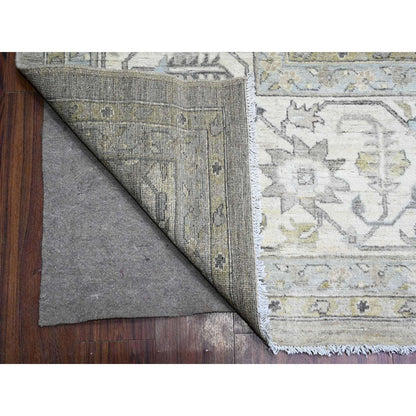 Oushak And Peshawar Wool Hand Knotted Rug Grey Ivory 11.11X14.8 -O088039
