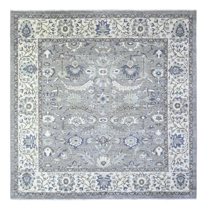 Oushak And Peshawar Wool Hand Knotted Rug Grey Ivory 10.1X10.1 -O088040