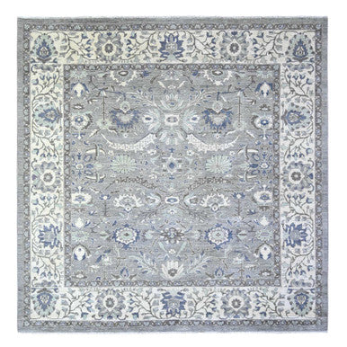 Oushak And Peshawar Wool Hand Knotted Rug Grey Ivory 10.1X10.1 -O088040